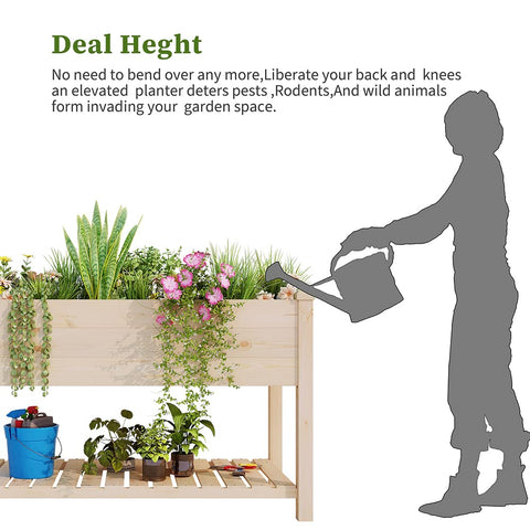 BIRASIL garden bed with shelf detail highlights storage options.