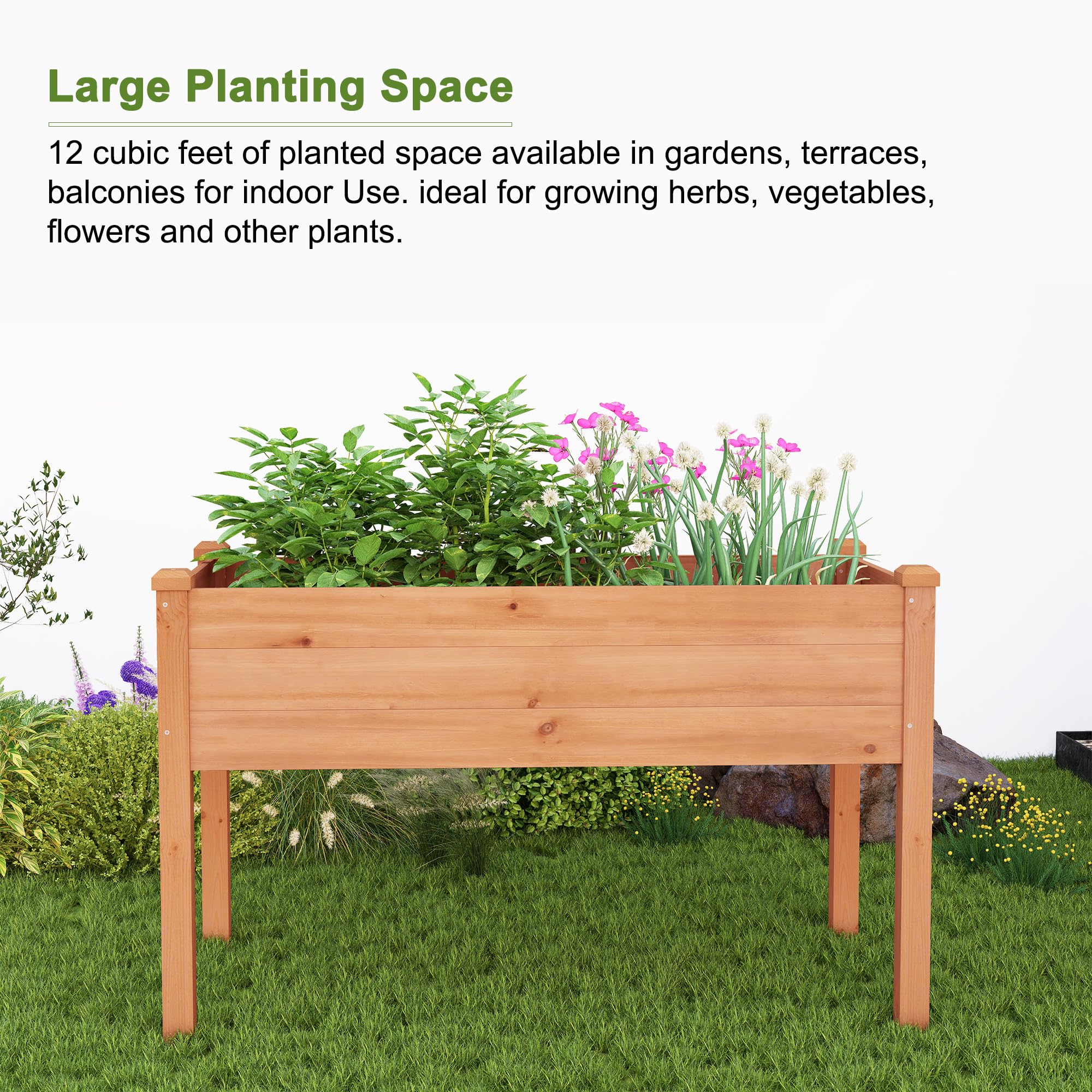 BIRASIL wood planter box for vegetables and flowers integrated in a natural setting