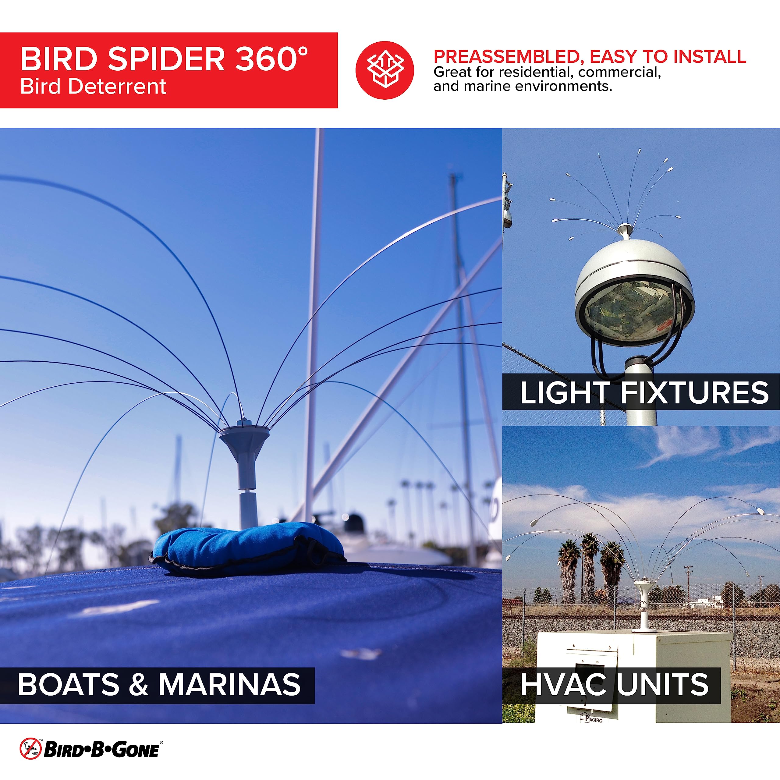 Bird B Gone Bird Spider 360 available in 2–8 ft diameters for different spaces