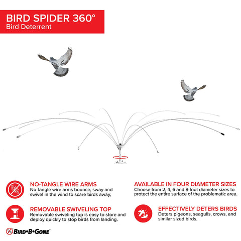 Pre-assembled Bird Spider 360 with PVC base included for quick setup