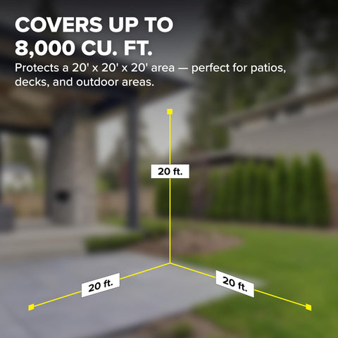 Bird-Out covers up to 8,000 cu ft for patios and small yards.