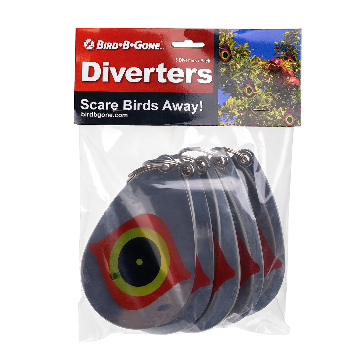 Bird B Gone reflective eye diverter front view deters birds with predator-eye visuals.