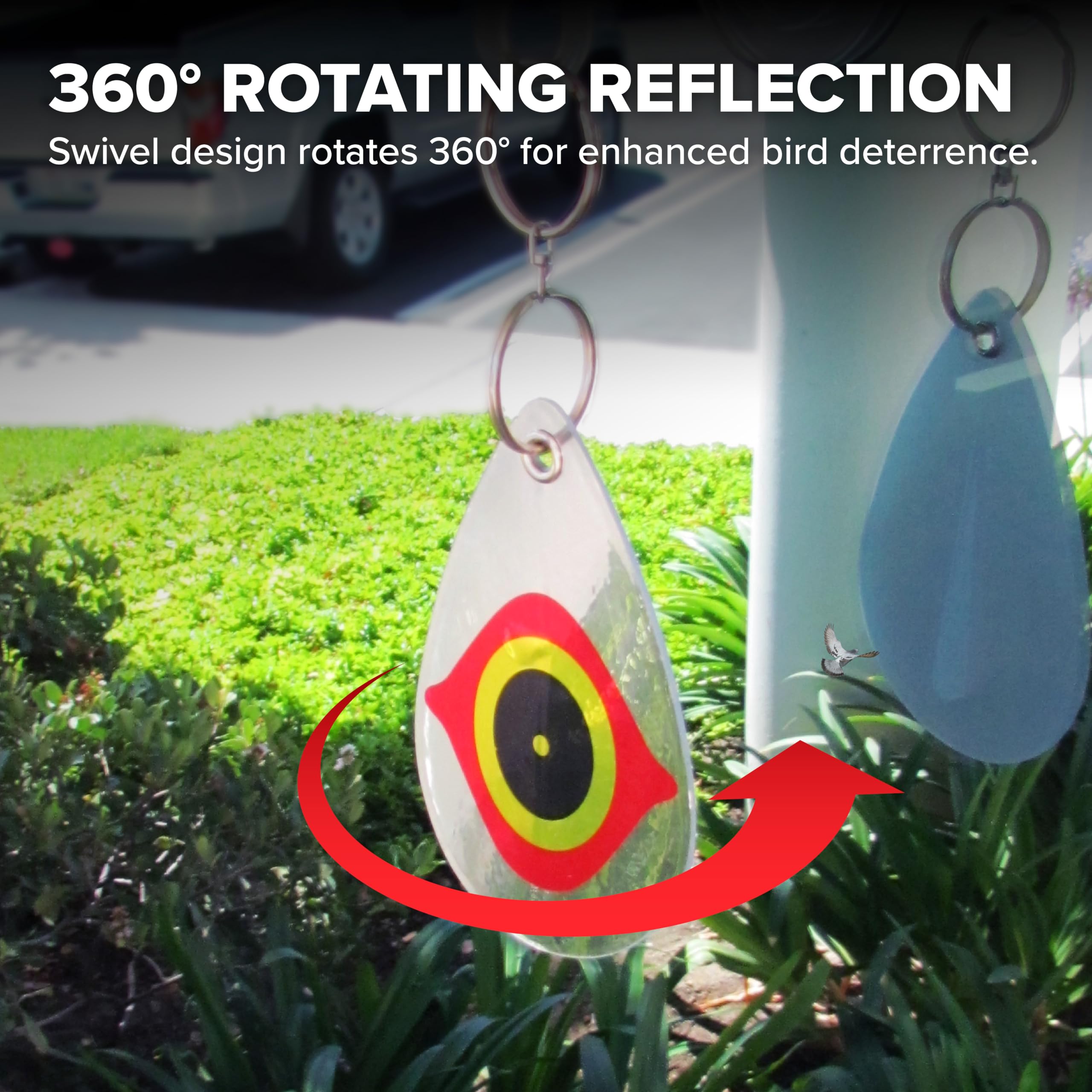 Bird B Gone 5-pack deters birds around trees, gazebos, and boats with iridescent foil eyes.