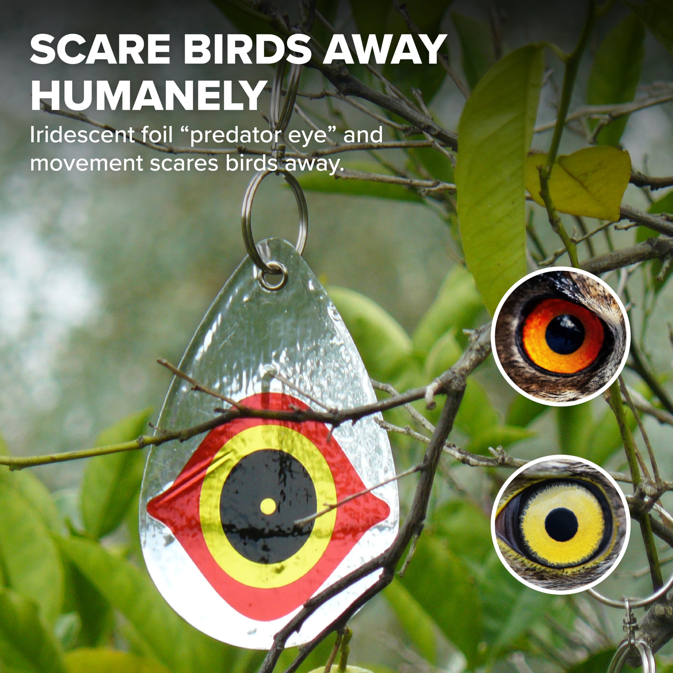 Bird B Gone reflective eye diverters rotate 360° for wider coverage.