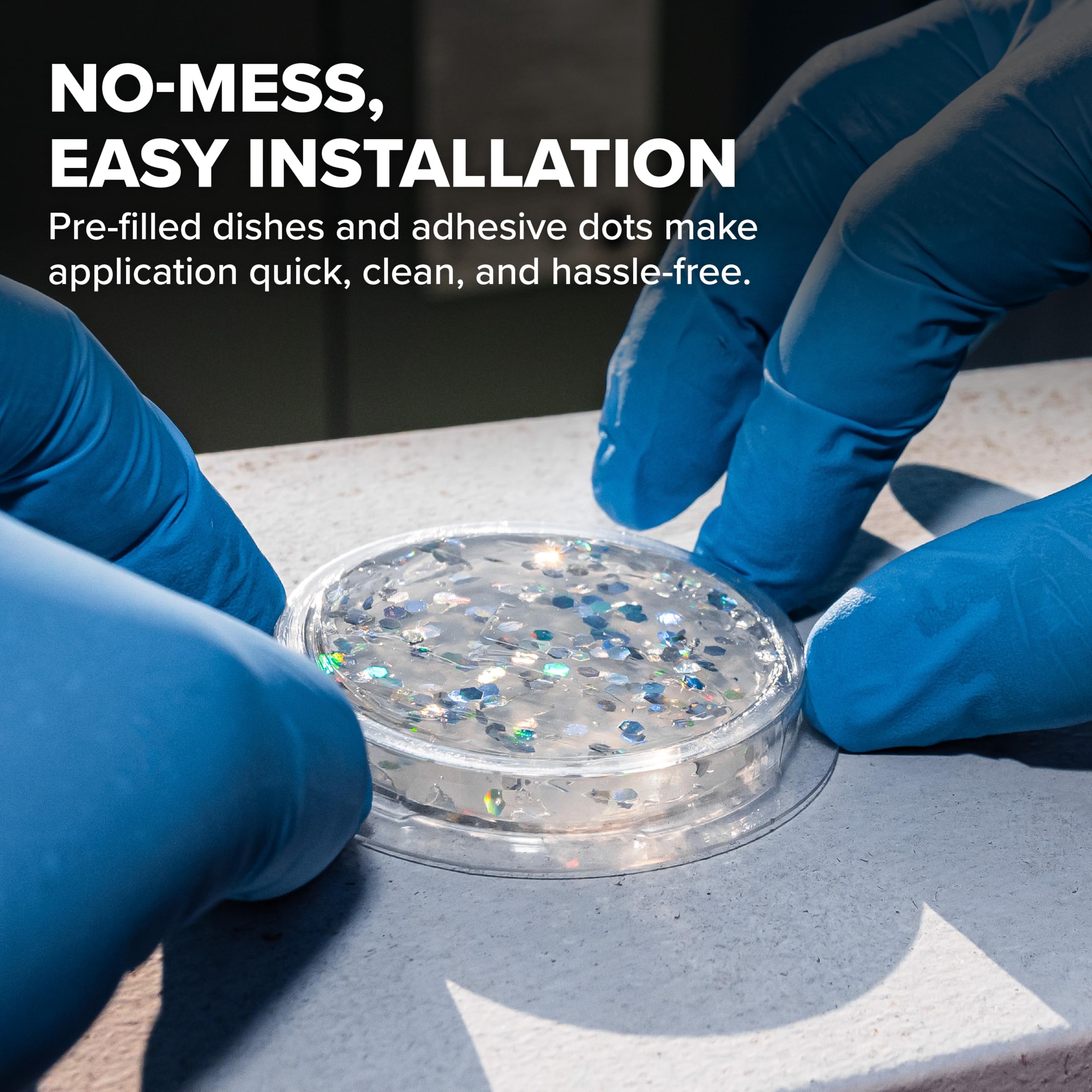 Easy-to-install SpectrumV dish with glue trough enhances adhesion and coverage