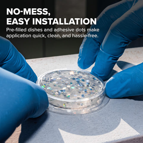 Easy-to-install SpectrumV dish with glue trough enhances adhesion and coverage