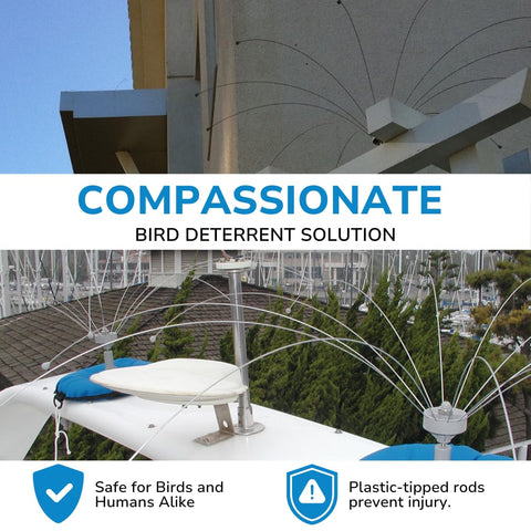Bird Barrier Daddi Long Legs 4ft mounts suit roofs, boats, and HVAC units.