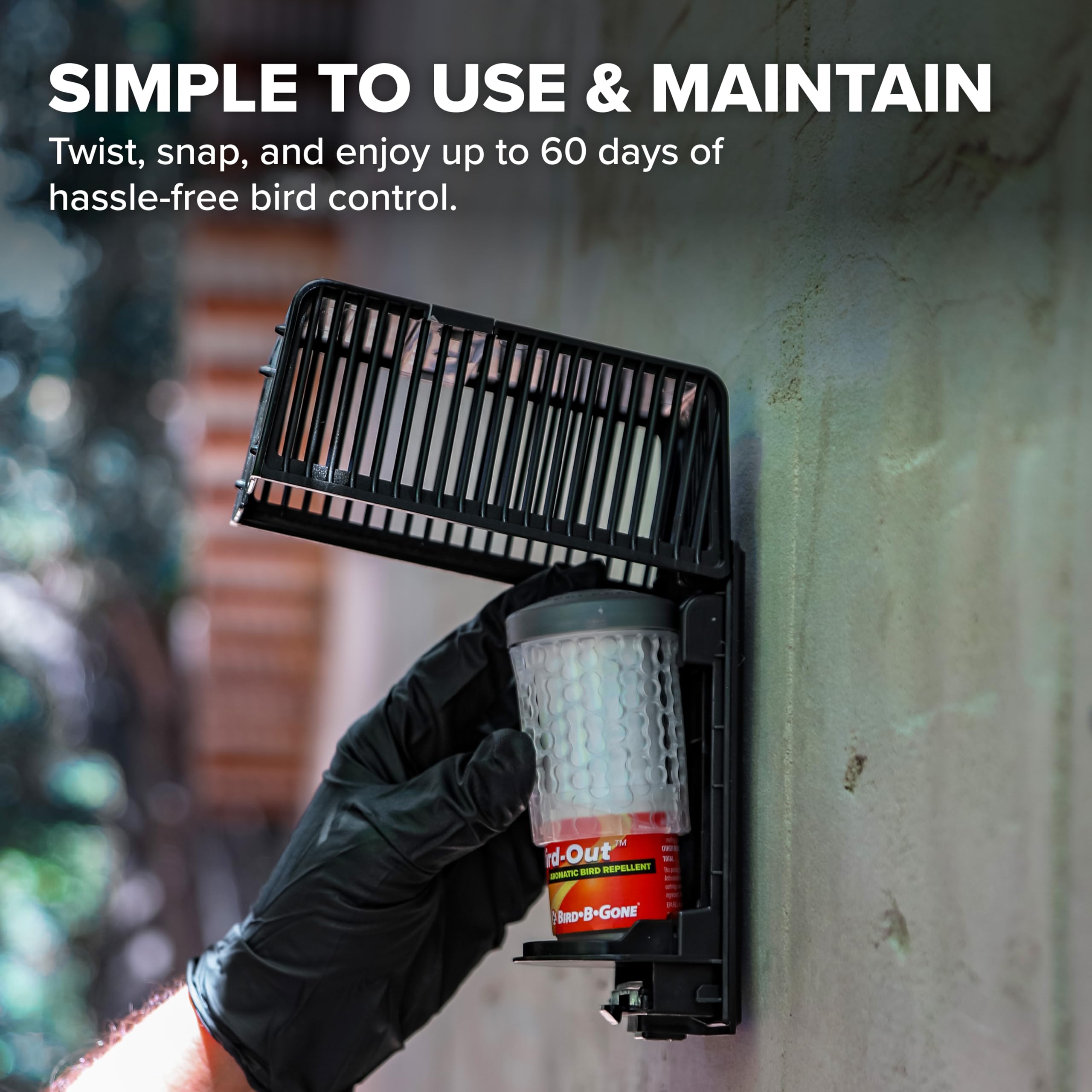 Bird B Gone Bird-Out covers up to 8,000 cu ft for patios and yards.