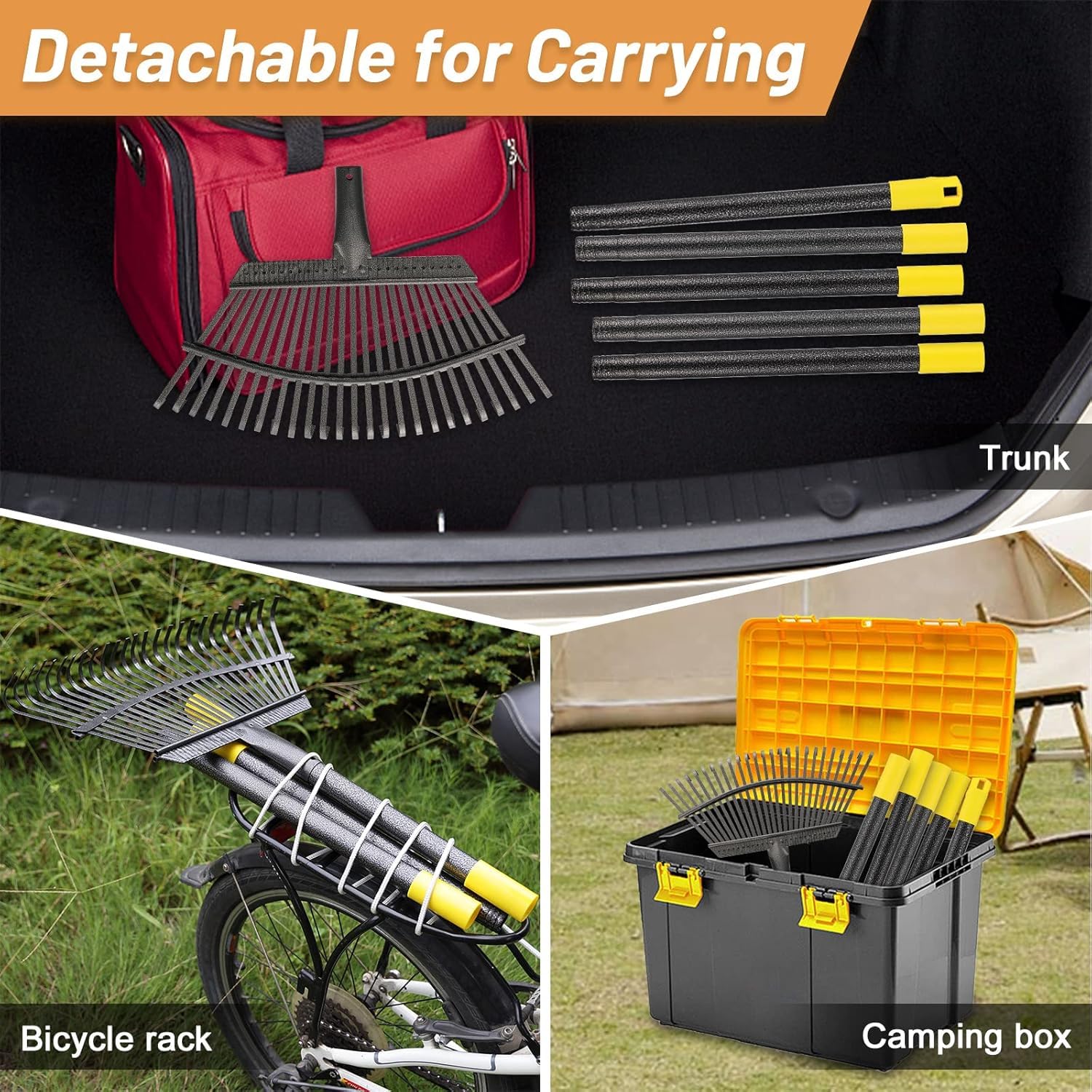 Bird Twig detachable rake portable for trunk or bike rack storage