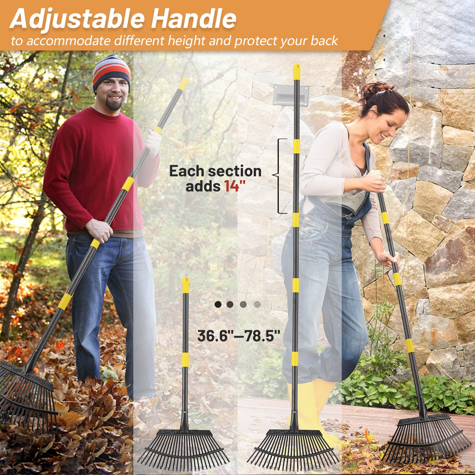 Bird Twig garden rake showcasing 25 metal tines for debris gathering