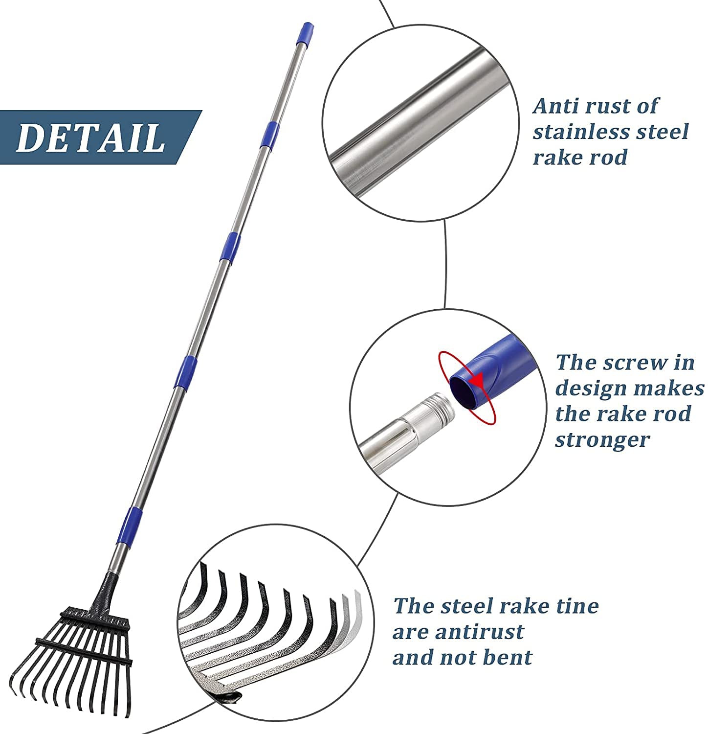 Bird Twig Garden Rake includes hardware for quick assembly.