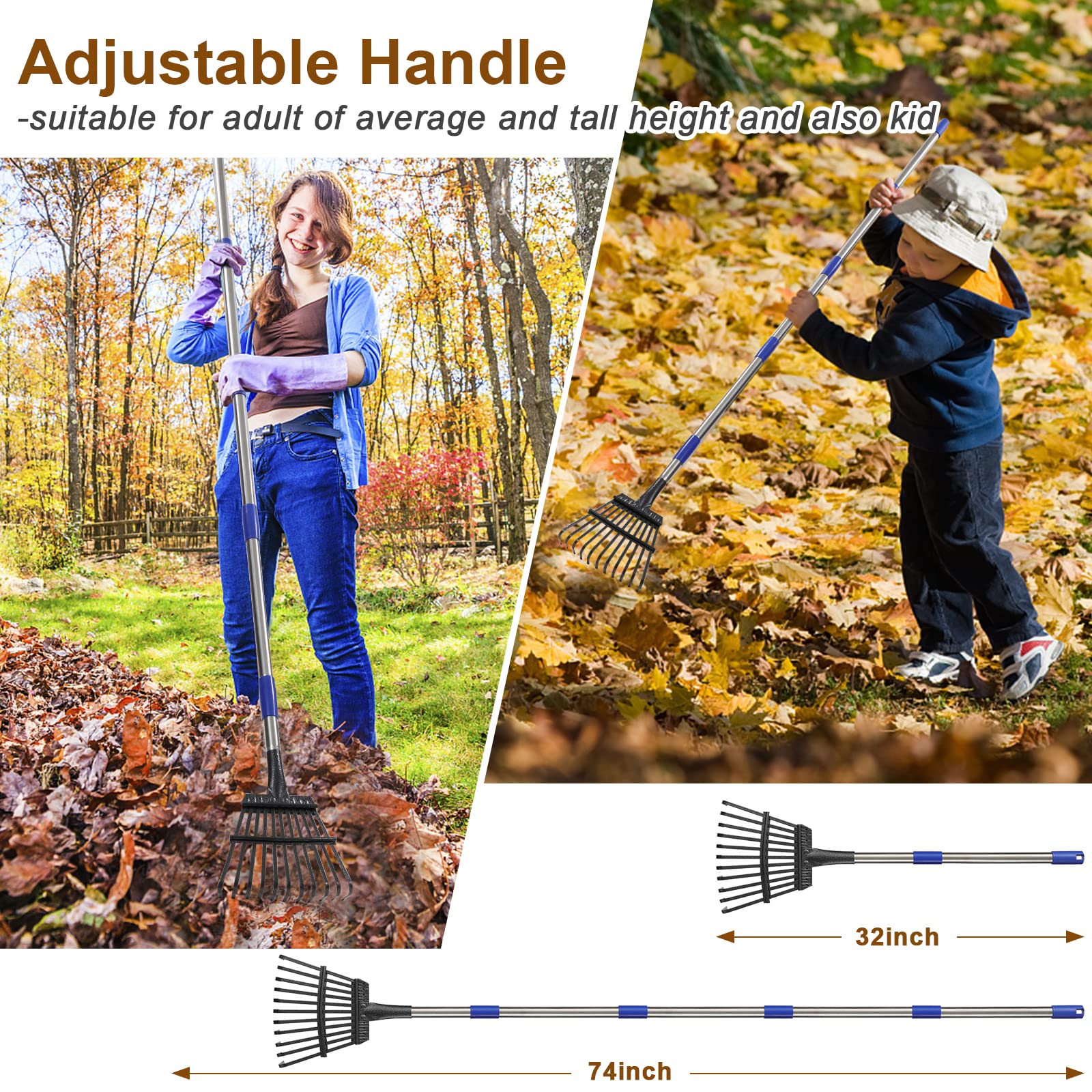 Bird Twig Garden Rake featuring sturdy metal tines for reliable debris pickup.