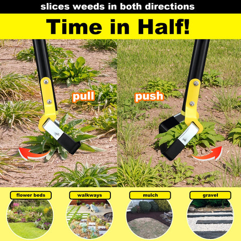 Bird Twig Hoe adjustable handle extended to 30–60 inches for reach.