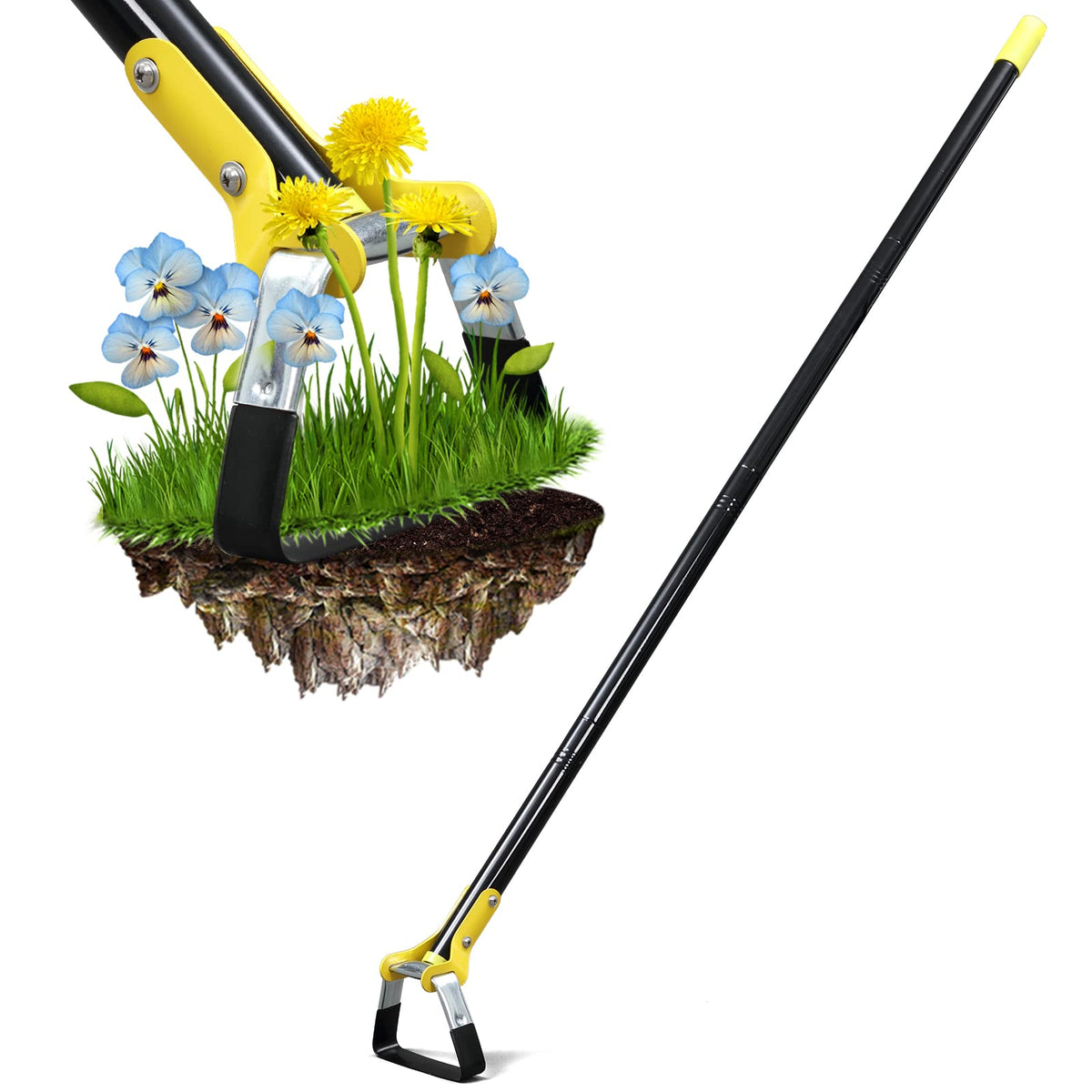 Bird Twig Hoe demonstrates stand-up weeding for ergonomic garden work.