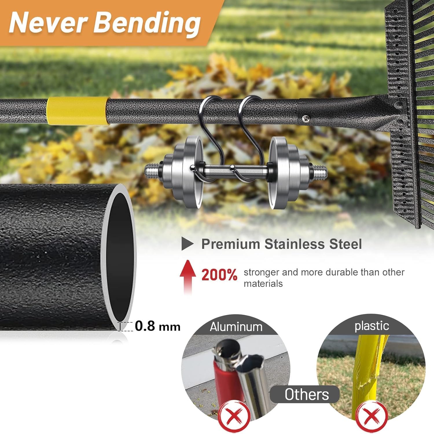 Bird Twig stainless steel tines provide durable, long-lasting raking performance