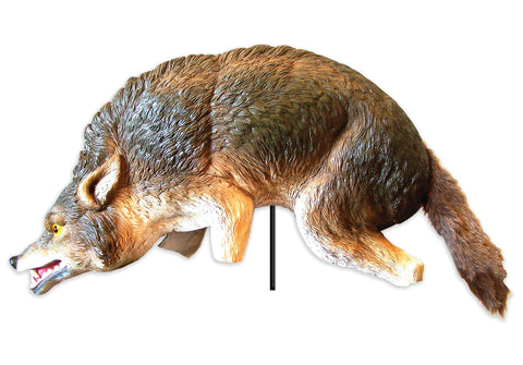 Bird-X 3D Coyote Decoy stake seen from all angles to deter birds.