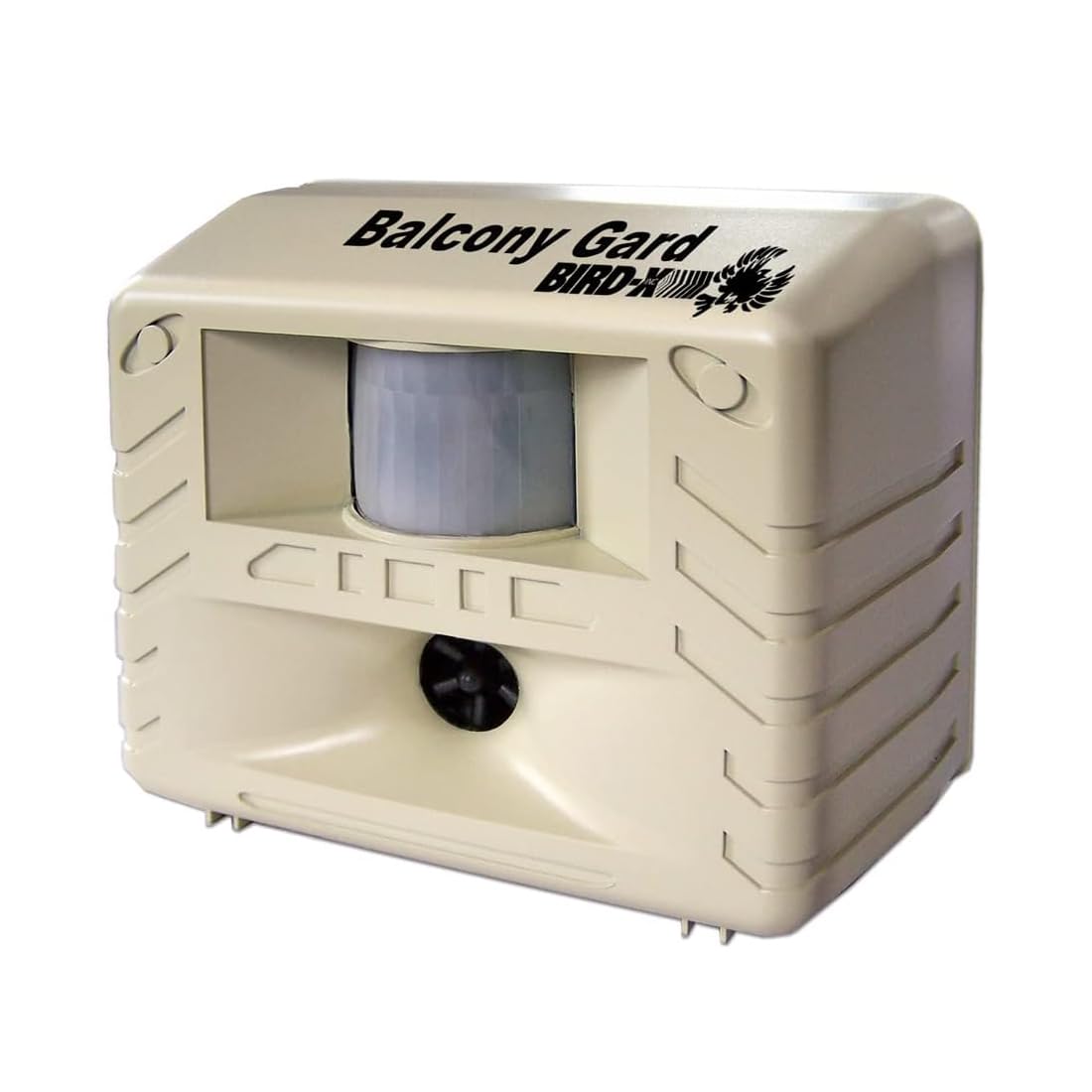 Bird-X Balcony Gard front view deters birds with ultrasonic signals for a cleaner balcony.