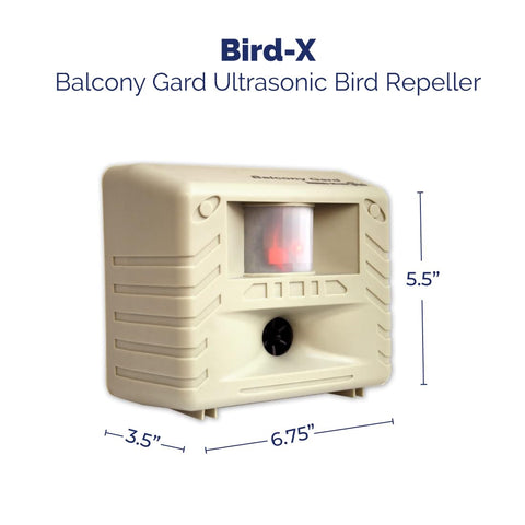Bird-X Balcony Gard installed on railing reduces bird presence without chemicals or traps.