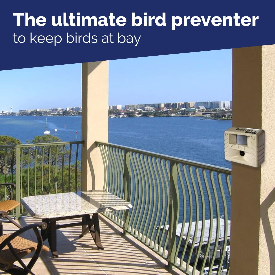 Bird-X Balcony Gard motion-sensor mode activates only when needed, conserving power.