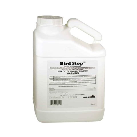 Bird-X Bird Stop Liquid bottle deters birds around outdoor spaces.