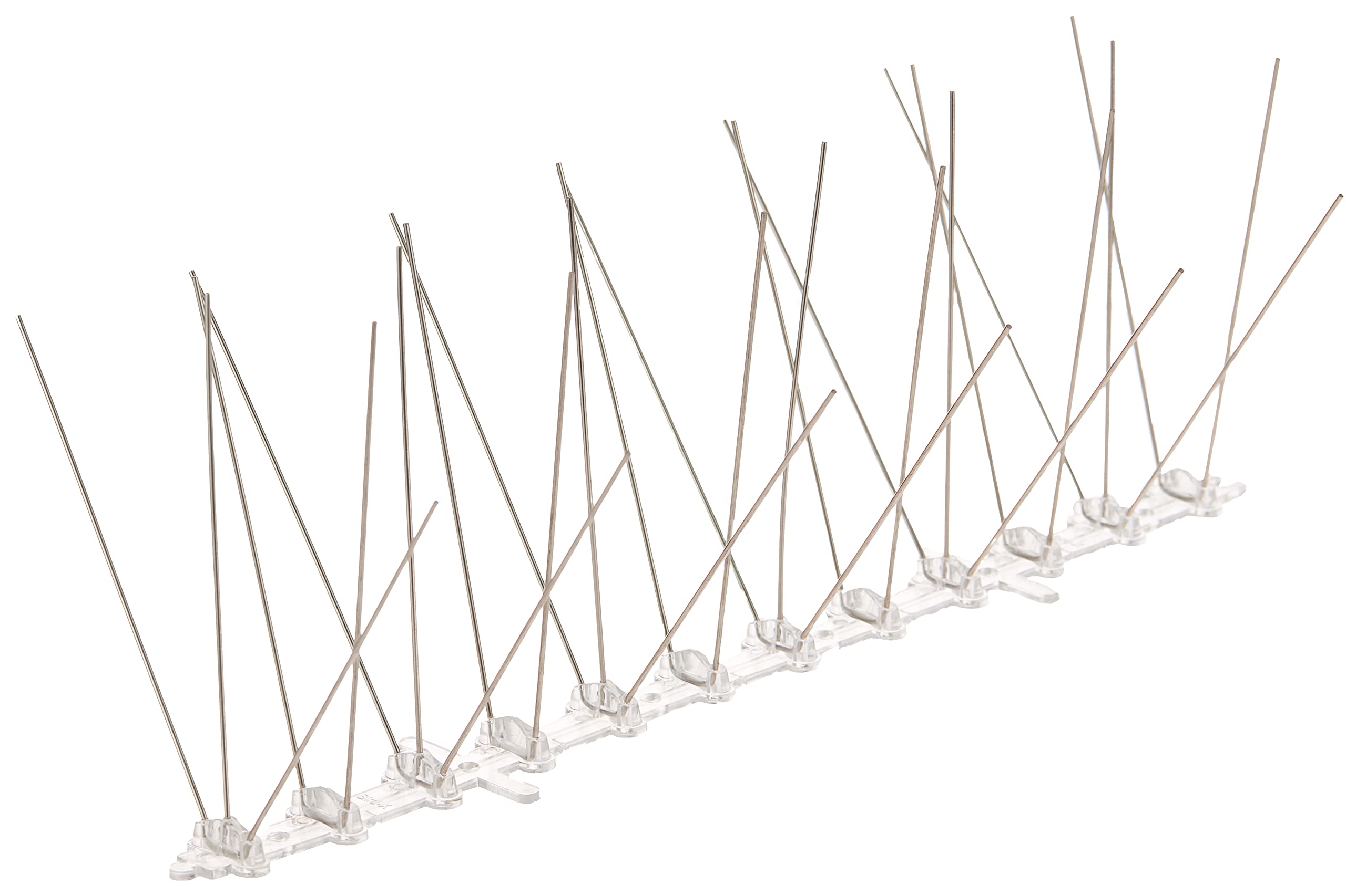 Bird-X spikes install with adhesive, nails, screws, or ties.