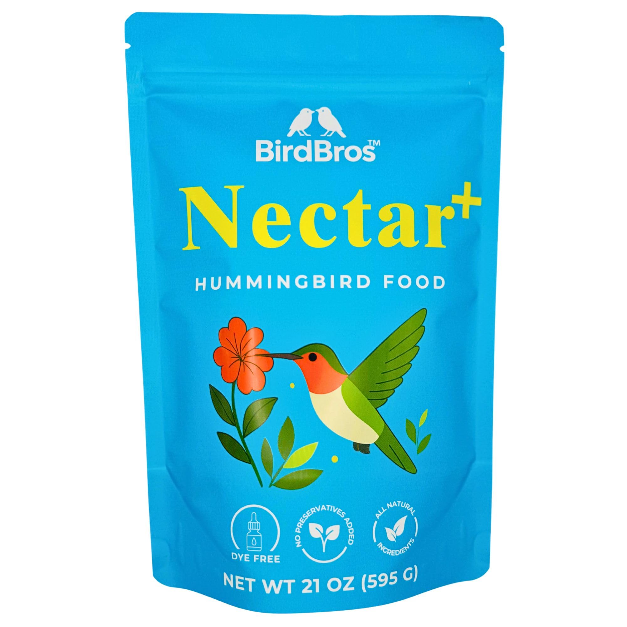 BirdBros Nectar+ powder packaging shows all-natural ingredients for easy daily feeding