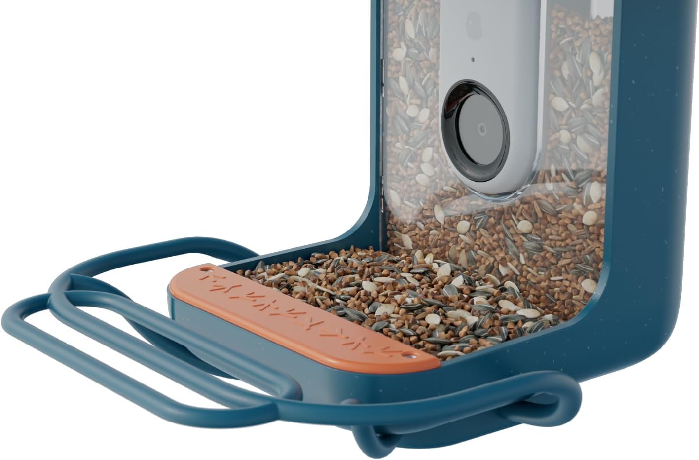 Bird Buddy blue perch extender on outdoor feeder inviting larger birds