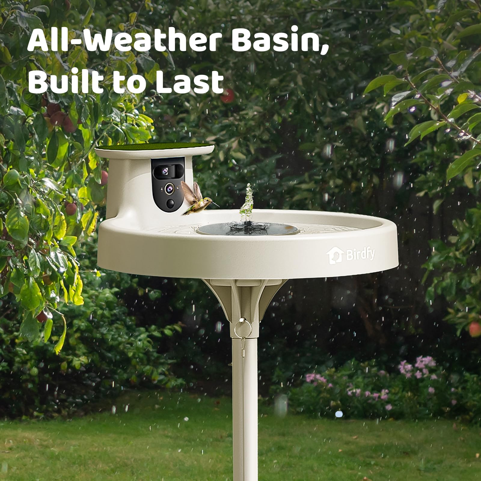 Birdfy Bath Pro garden setup enhances backyard bird watching.