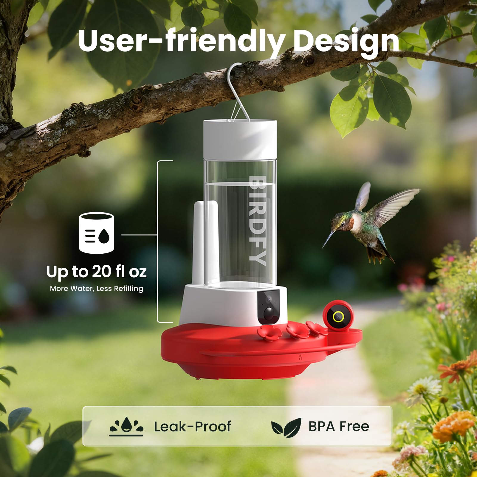 Birdfy hummingbird feeder frosted texture adds elegance and durability.