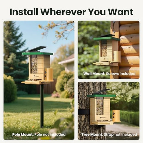 Birdfy wooden feeder design blends with nature.