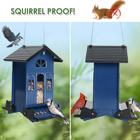 Birdkiss country-house feeder shows window-style design for easy seed monitoring.