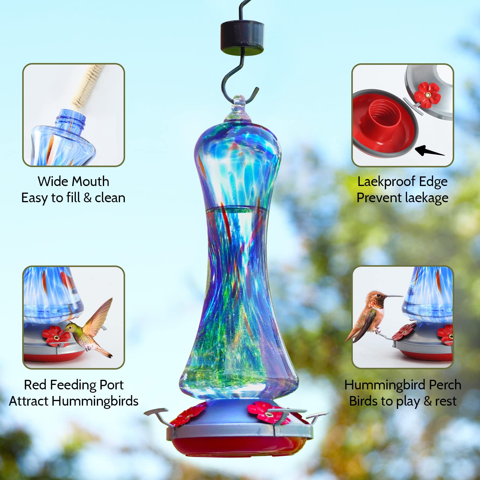 Birdkiss feeder shows anti-moat setup to deter ants at nectar source.