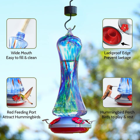 Birdkiss feeder shows anti-moat setup to deter ants at nectar source.