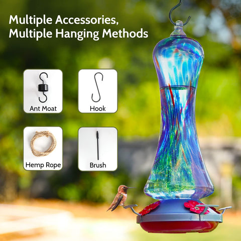 Birdkiss four-port glass feeder supports multiple hummingbirds at once.