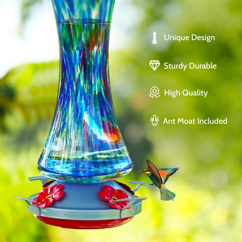 Birdkiss wide-mouth glass feeder for easy filling and cleaning.