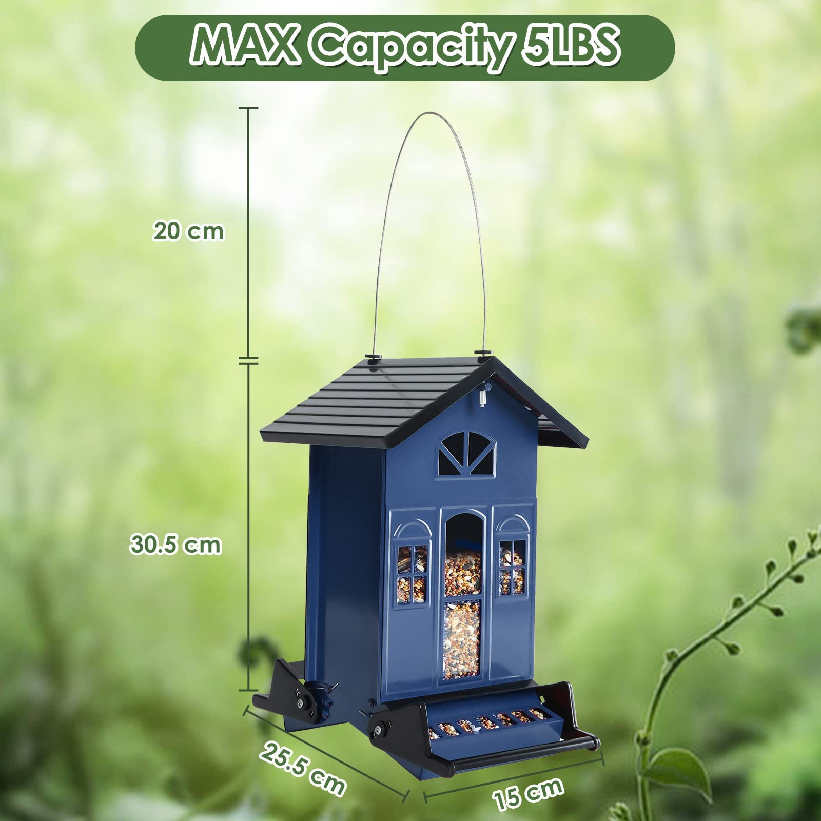 Birdkiss metal bird feeder with durable construction for outdoor use.