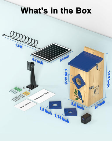 BirdoorKam 8W solar panel and 2800mAh battery support day and night monitoring.