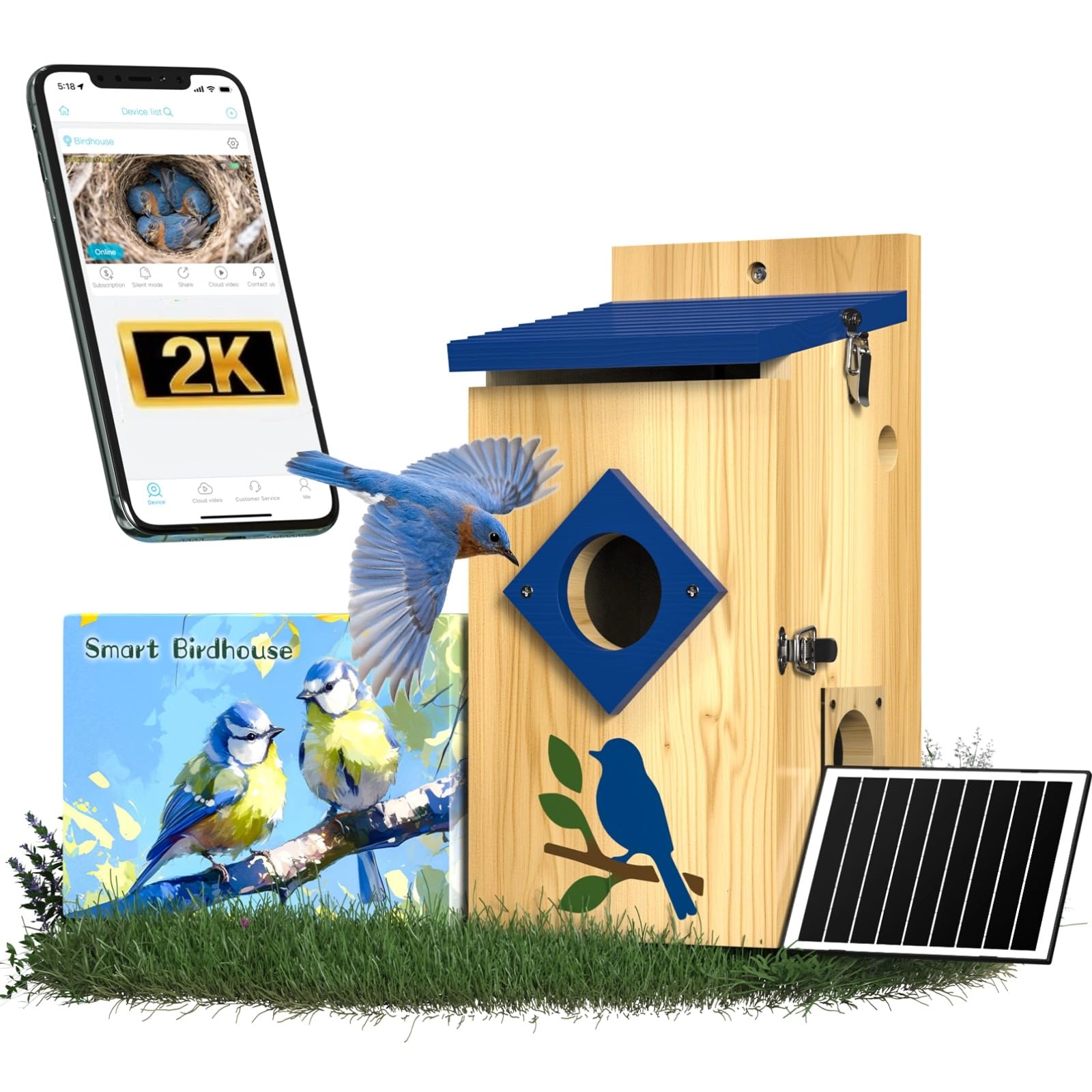 BirdoorKam smart bird house interior with camera for easy backyard birdwatching.