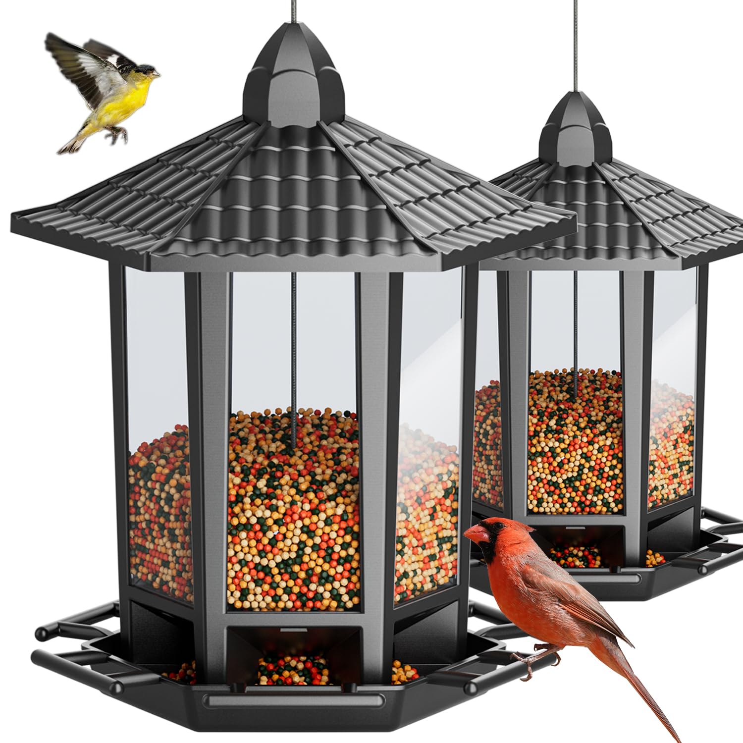 Birdream outdoor hanging bird feeder in pagoda style attracts songbirds.