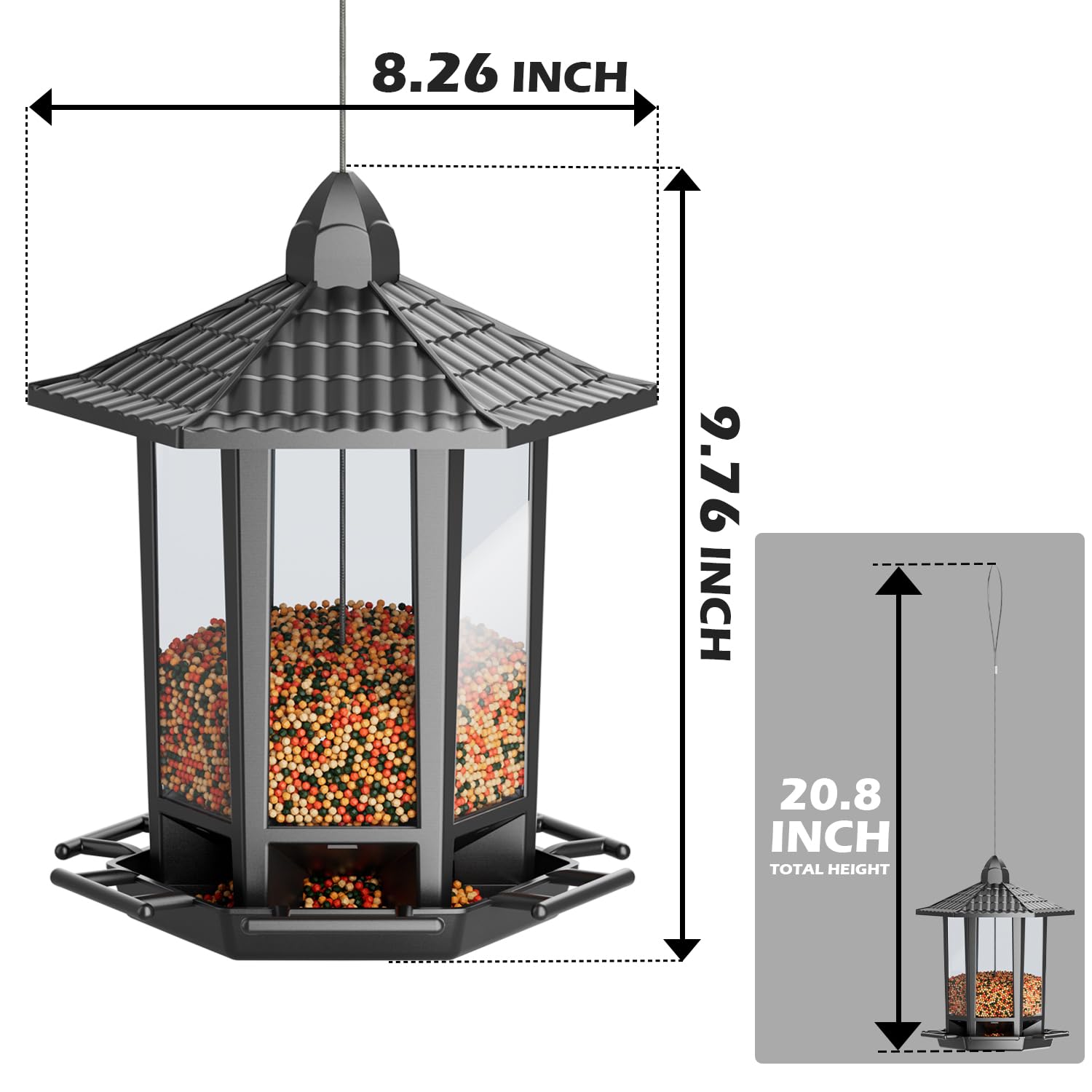 Birdream transparent seed panel lets you monitor remaining seeds.
