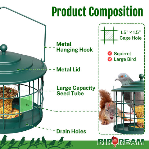 Birdream feeder with easy-refill opening for quick filling and cleaning.