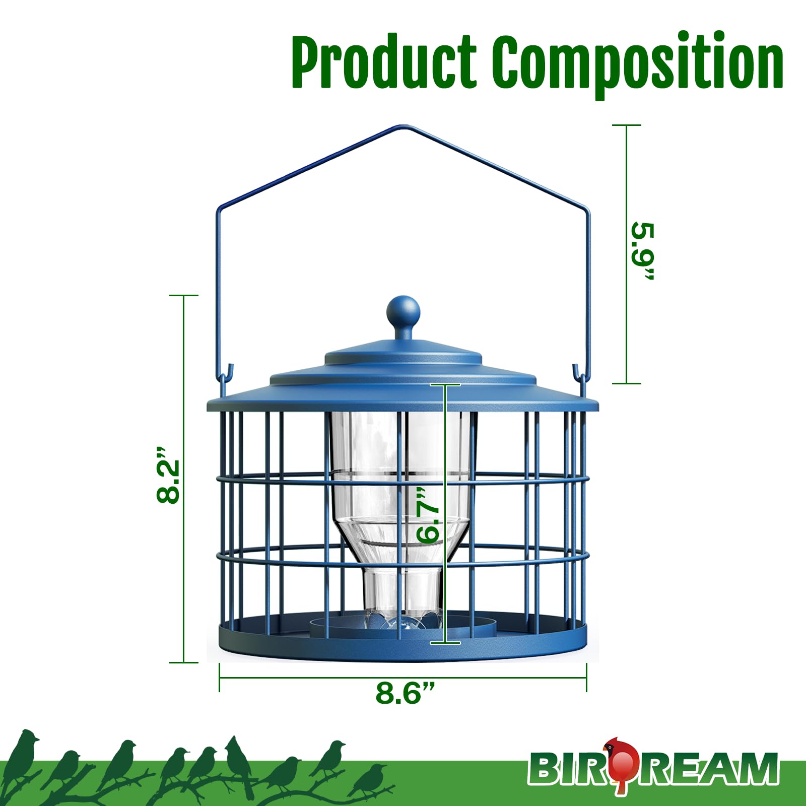 Birdream easy-refill opening for quick seed topping