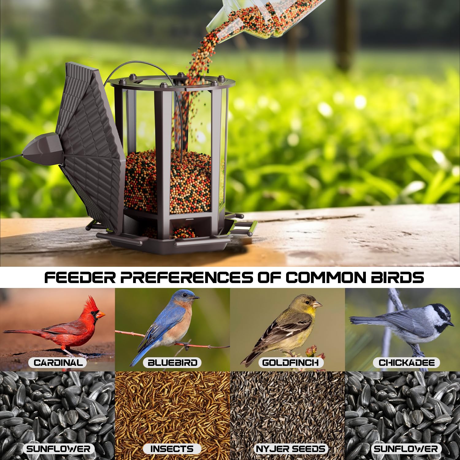 Four-pack pagoda bird feeders in brown finish attract sparrows and finches