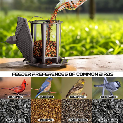 Four-pack pagoda bird feeders in brown finish attract sparrows and finches