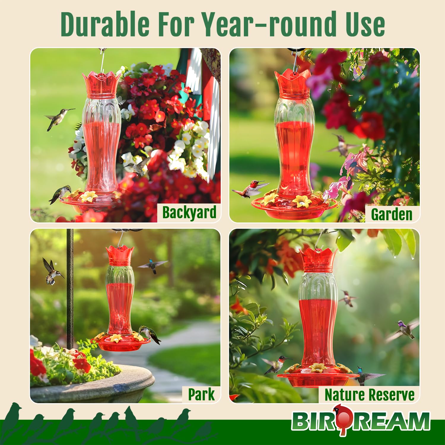 Birdream 360° feeding ports support multiple birds at once