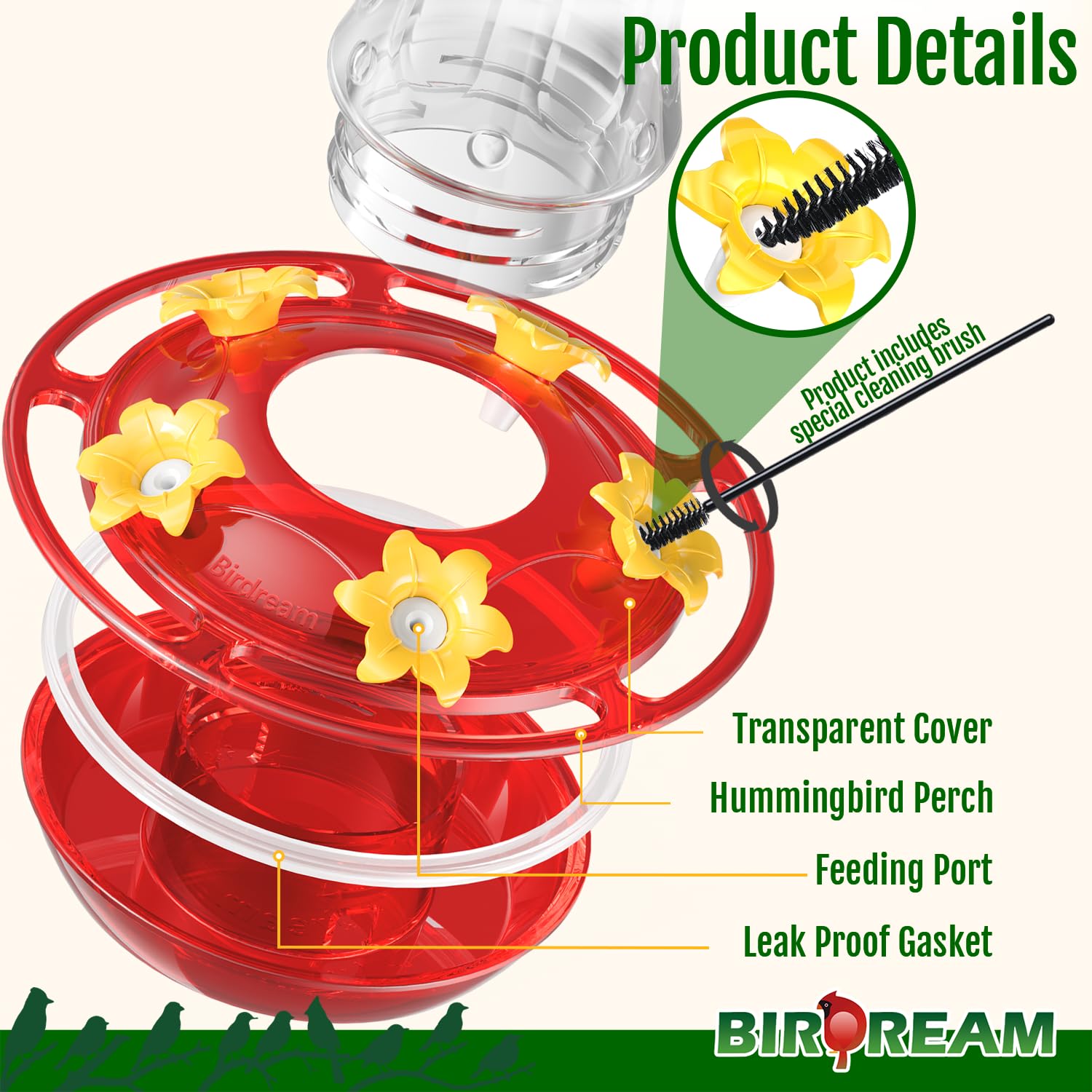 Birdream vibrant red color boosts visibility for garden visitors