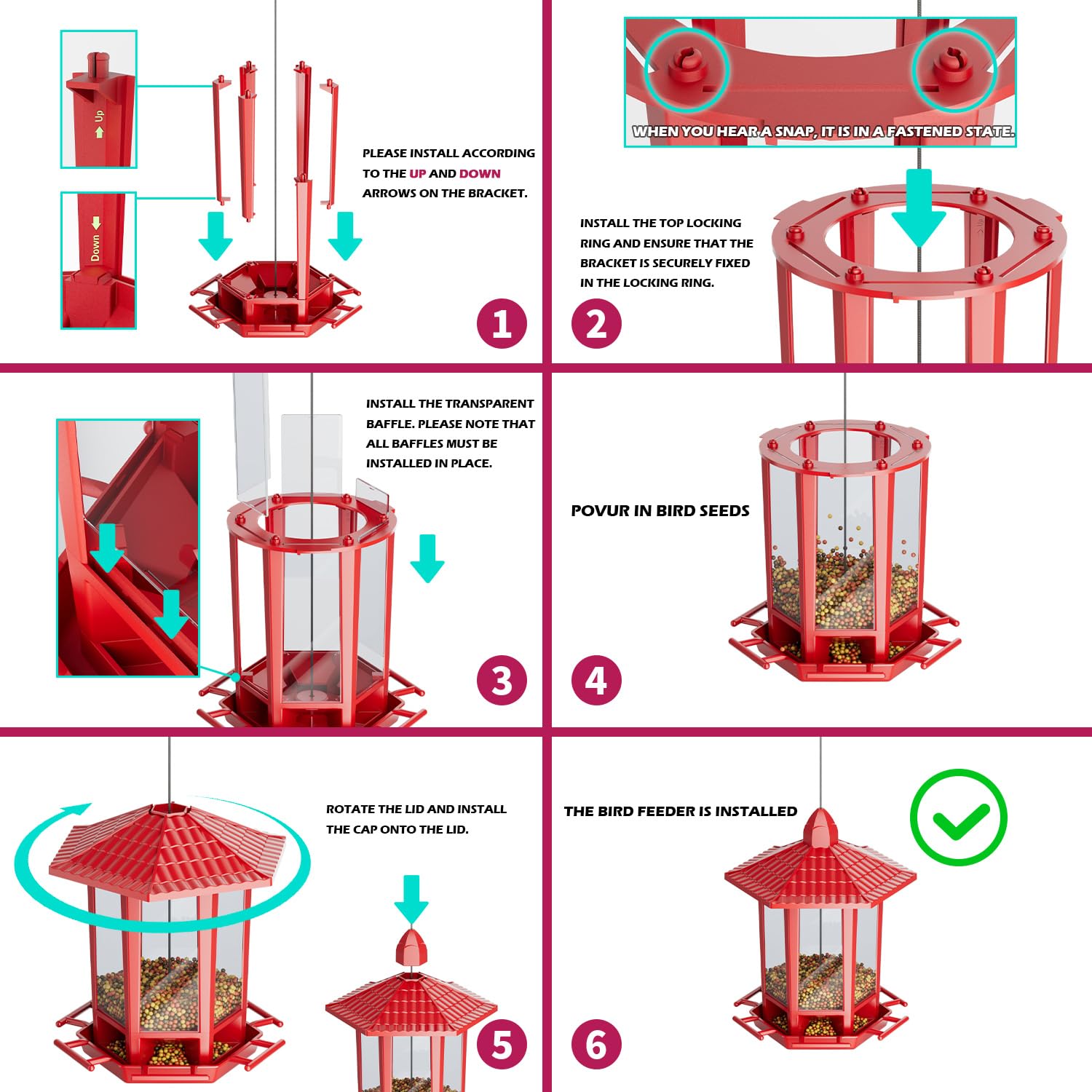 Birdream pagoda feeder hanging installation in outdoor garden