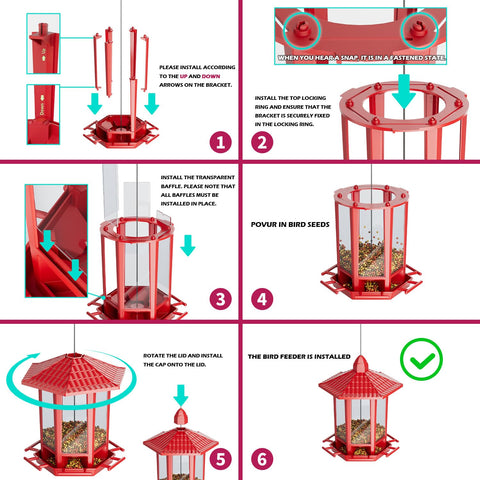 Birdream pagoda feeder hanging installation in outdoor garden