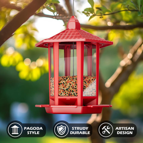 Birdream pagoda feeder close-up show seed holes and roof