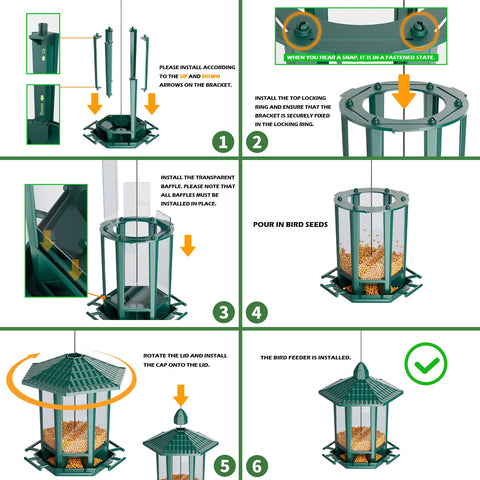 Green Birdream pagoda feeder hanging outdoors in your garden